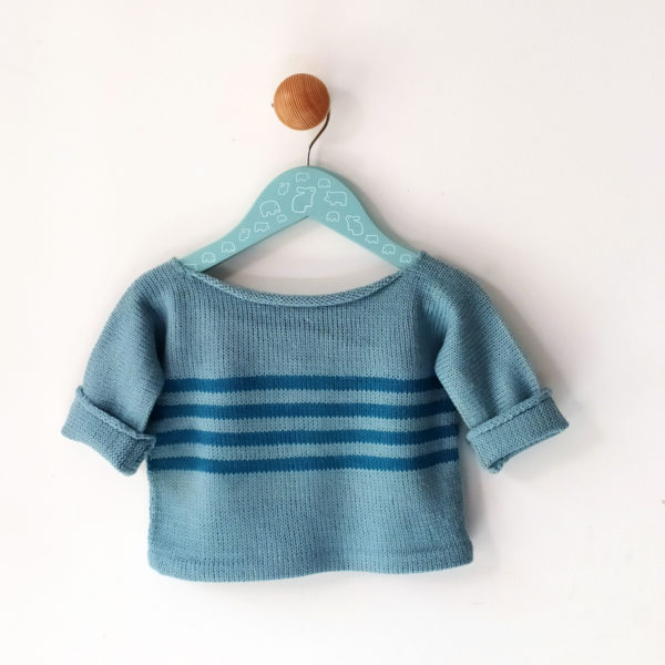 pull enfant, 12 mois bleu-bleu foncé à rayures, dos uni.
